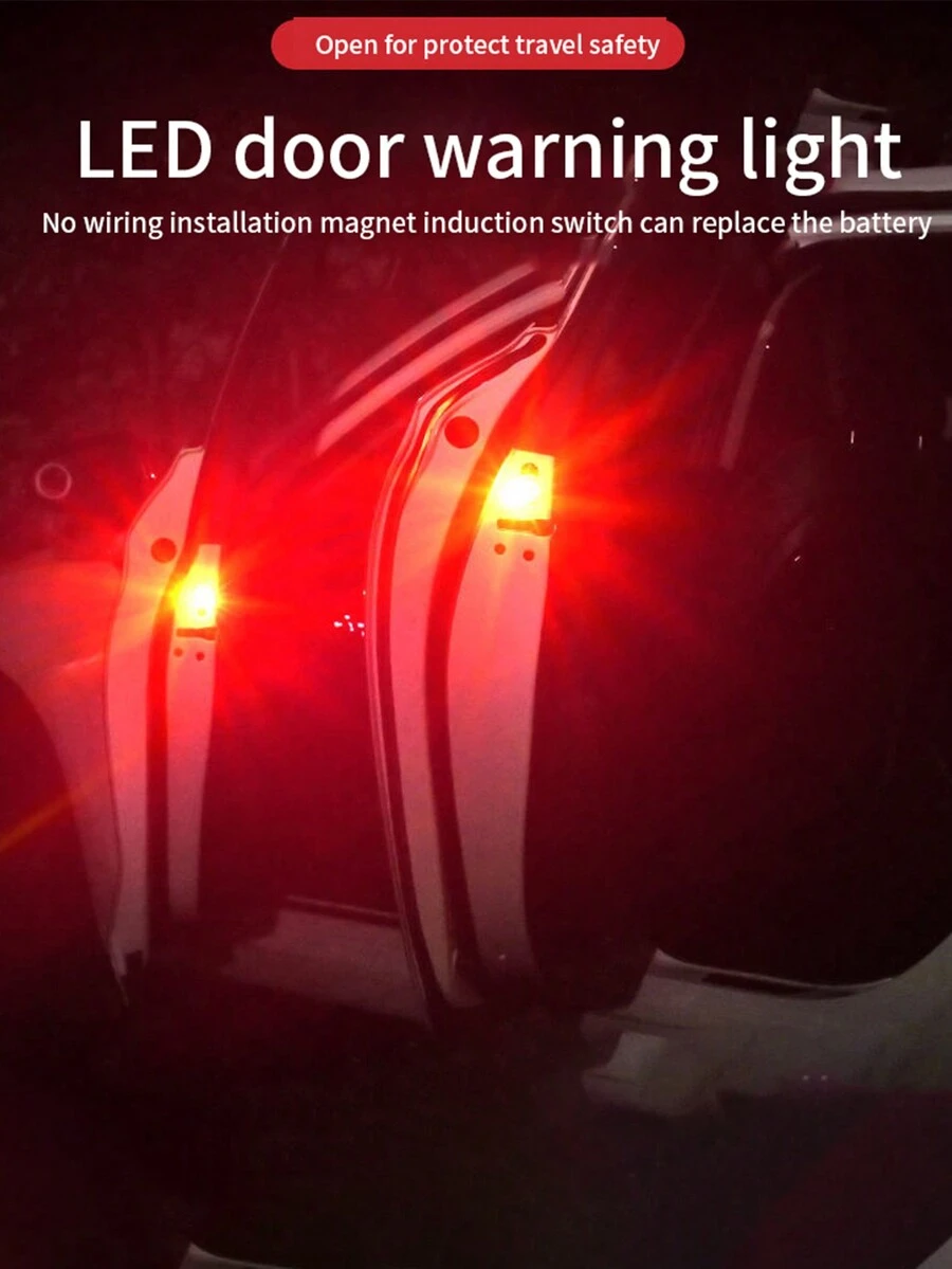 2pcs Car Door Anti-collision Warning Light Safety Prompt Flash Anti-rear Collision Light Led Car Flashing Light
