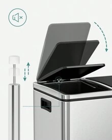 SONGMICS Trash Can, 3 X 4.8 Gallon (3 X 18 L) Garbage Can, 14.4 Gallon Recycle Bin With Soft-Close Lids, Pedals, And Inner Buckets For Kitchen, Stainless Steel, Silver And Black - 銀色 - 查看 3