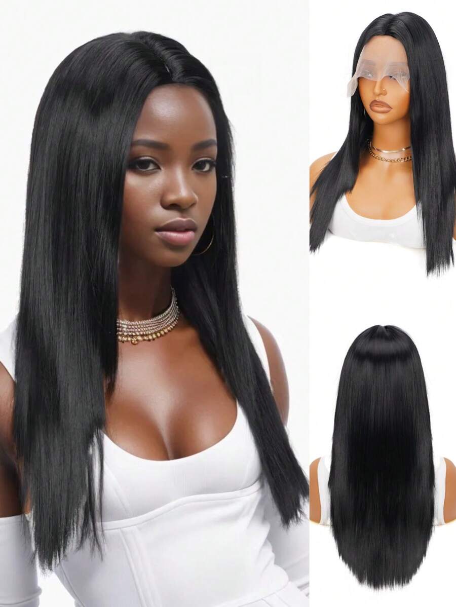 女士自然黑色中長直髮假髮 - 黑色 - 查看 1