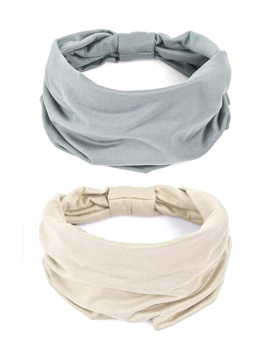 2 件装女士复古头巾波西米亚风头带扭结弹性发饰，2 件装时尚头带