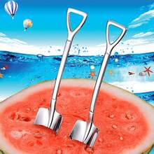 304不銹鋼家用鏟杓吃飯韓式可愛少女網紅咖啡冰淇淋杓長柄 - 鐵鍬勺[兩個裝]方頭+尖頭 - 查看 3