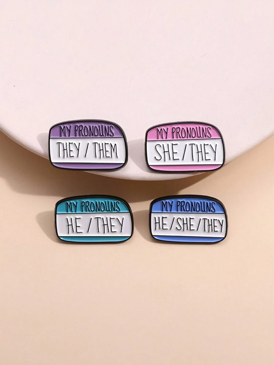 4pcs/set Pronoun Pin Badge With Conversation Bubble Jewelry For Daily Wear, Unisex - Multicolor - View 1