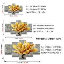 五片組金色花卉抽象線條藝術畫布畫 - 無框,牆藝,家居裝飾,創意禮物,家庭牆面裝飾,豪華客廳臥室辦公室餐廳裝飾牆藝