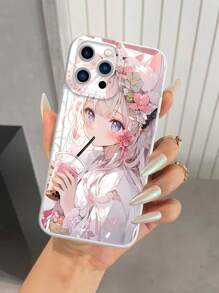 1pc Cute Little Girl Drinking Bubble Tea Printed Tpu Phone Case Compatible With iPhone And Samsung - Multicolor - View 3
