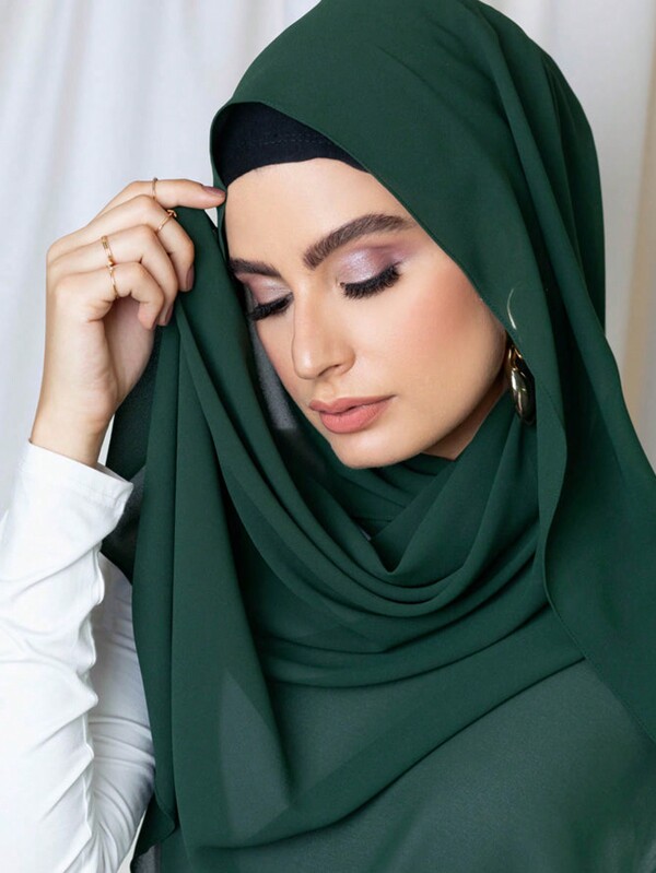 1pc Women's Basic Fashionable Chiffon Headscarf Solid Color Scarf For Daily Wear And Hijab Casual Headband For Abaya Women Veil