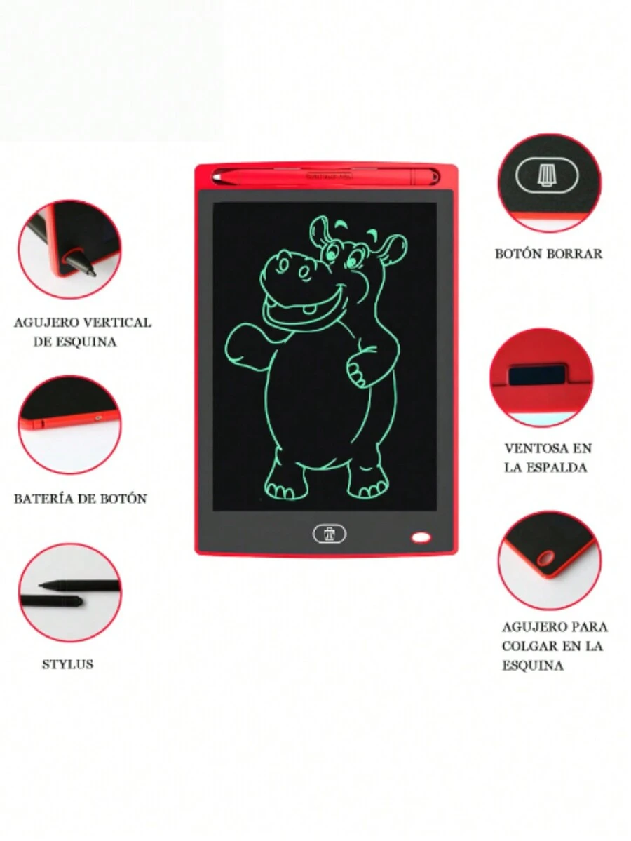 Pizarrón Mágico 8.5″ Pulgadas LCD Borrable Pizarra mágica LCD de 12 pulgadas para dibujo y escritura, pizarra para escritura a mano LCD de 8.5 pulgadas, pizarra electrónica con energía solar, pizarra de dibujo inteligente para niños con trazos de color brillantes y gruesos, fabricante directo de pizarras para niños con funciones de escritura, pintura, coloración y borrado con tiza de agua, diseñada con personajes animados y multifuncional para uso doméstico en arte de garabatos. Tablero de copia A5/A4 y tablero de dibujo 4K y almohadilla de luz LED para copiar, dibujar y practicar la escritura con soporte para niños, función de borrado inteligente, aprendizaje familiar, regalo perfecto para cumpleaños y sorpresa de Navidad. - Rojo - Ver 1