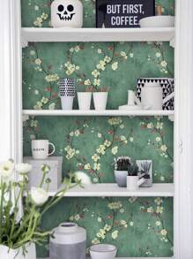 花卉自黏式壁紙,可拆式自粘乙烯基壁紙適用於公寓,防水嬰兒房浴室臥室壁紙家居裝飾 - 杏色 - 查看 4