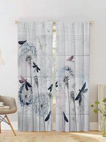 2入組藍色蒲公英圖案窗簾,無孔窗簾,適用於臥室、辦公室、廚房、客廳、書房家居裝飾 - 彩色 - 查看 4