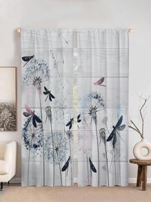 2入組藍色蒲公英圖案窗簾,無孔窗簾,適用於臥室、辦公室、廚房、客廳、書房家居裝飾 - 彩色 - 查看 2