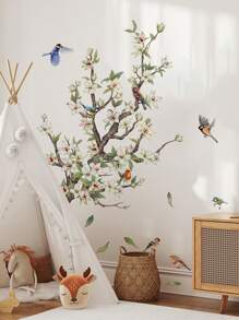 1 套 2 件树枝和鸟与花朵图案墙贴，适用于客厅、卧室家居装饰自粘式、贴纸、墙贴花、乙烯基贴花，用于家居装饰、春季装饰品让您的家焕然一新、拉玛装饰贴纸礼物生日毕业 - 彩色 - 查看 4