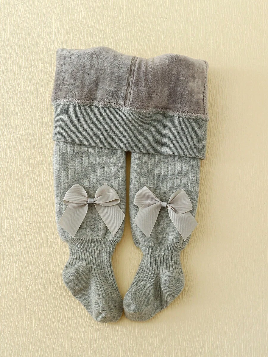 1 件儿童蝴蝶结装饰保暖内衬紧身裤 - 灰色 - 查看 1