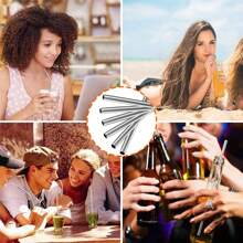 Set de 16 Popotes de Acero Inoxidable,Pajitas Reutilizables de Acero Inoxidable con Puntas de Silicona,con 4 Cepillos de Limpieza y Bolsa de Almacenamiento - Plateado - Ver 7