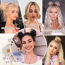 太空发髻发片 1 件迷你爪夹发髻接发夹凌乱猫耳发髻接发合成甜甜圈发髻接发发饰适合女性女孩，适合各种场合，包括音乐节、派对、度假和所有季节 - Light Brown - 查看 6