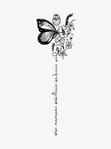 Washable Temporary Tattoo Stickers 1 Pvc Back Ink Butterfly Flower Flower Fresh And Simple English Letters Suitable For Fashion People Festival/Y2k Themed Makeup & Party Decoration,Spine Tattoo - Black - View 3