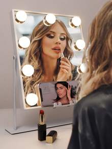 FENCHILIN Mirror Makeup Mirror With Lighting 9 Dimmer Lamps Wireless Charging Function Music Speaker Makeup Mirror With Light Cosmetic Mirror Table Mirror Bedroom White 25x30 Cm - 白色 - 查看 8