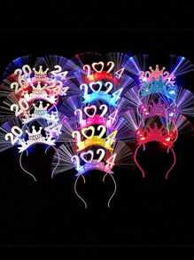 1PC 2024 Happy New Year Crowned Head Band New Year Decorative Gift Headwear Sparkling Hair Ornament, Random Colors, Suitable for Party and Carnival - Multicolor - View 1