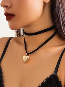 Châu Âu và Châu Mỹ Xuyên biên giới Giáng sinh Theo chủ đề Có thể điều chỉnh Nhung Vòng cổ choker Với Bowknot Và Mặt dây chuyền trái tim Đối với phụ nữ - Ngôi sao - Xem 5
