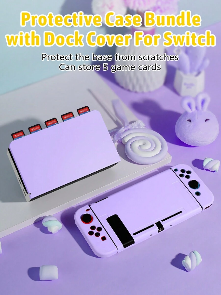 2 chiếc Ốp Bảo Vệ & Nắp Dock, Giữ 5 Thẻ Trò Chơi, Bảo Vệ Đế Khỏi Trầy Xước Và Bụi, Tương Thích Với Switch OLED/Switch NS - Màu tím - Xem 1