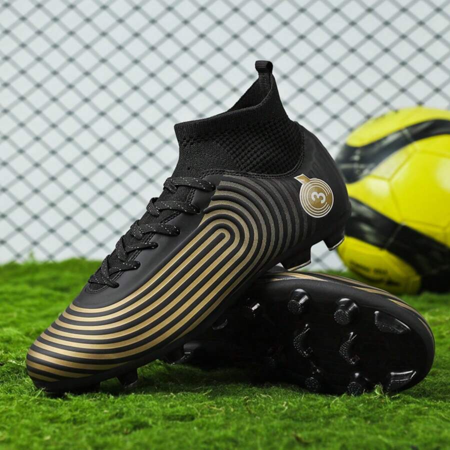 1雙戶外男足球鞋,配有ag抗滑釘,專業足球訓練比賽專用,男女皆宜(輕量級) - 黑色 - 查看 1