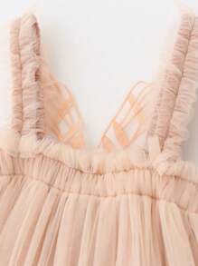 蝴蝶薄紗洋裝 - 女孩生日派對禮服、透明連身裙 - 黃色 - 查看 4