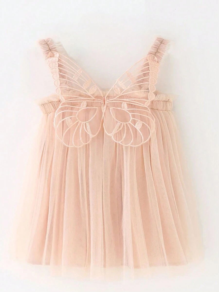 蝴蝶薄紗洋裝 - 女孩生日派對禮服、透明連身裙 - 黃色 - 查看 1