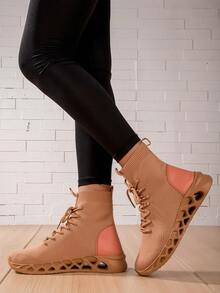 Women's Lightweight & Comfortable Casual Camel Mid-Top Slip-On Sneakers With Laces - Camel - View 4