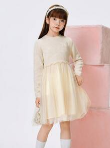 Balabala Tween Girl Knitted Fabricdress - Khaki - View 1