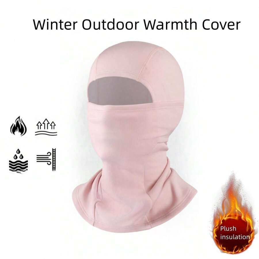 1pc Thickened And Thermal Lined Face Mask For Windproof And Warmth, Suitable For Cycling, Skiing, Motorcycle, And Other Outdoor Sports - Pink - View 1