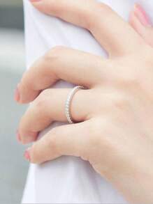 1枚简约闪亮单环纯银立方氧化锆女士珠宝永恒戒指，优雅珠宝礼品，适合女士日常装饰 - 銀色 - 查看 4