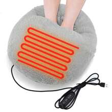 Usb暖足器電熱靴墊充電式墊子大口袋絨面防寒腳套快速加熱鞋子冬季辦公室家用暖皮膚按摩舒適暖膚拖鞋(灰色)