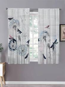 2入組藍色蒲公英圖案窗簾,無孔窗簾,適用於臥室、辦公室、廚房、客廳、書房家居裝飾 - 彩色 - 查看 5