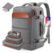 Bruno Cavalli Travel Backpack 42L Carry On Backpack Flight Approved Expandable Travel Backpack Carry On Backpack Luggage Daypack With Packing Cubes, Waterproof Weekender Bags For Women Men - 灰色 - 查看 1