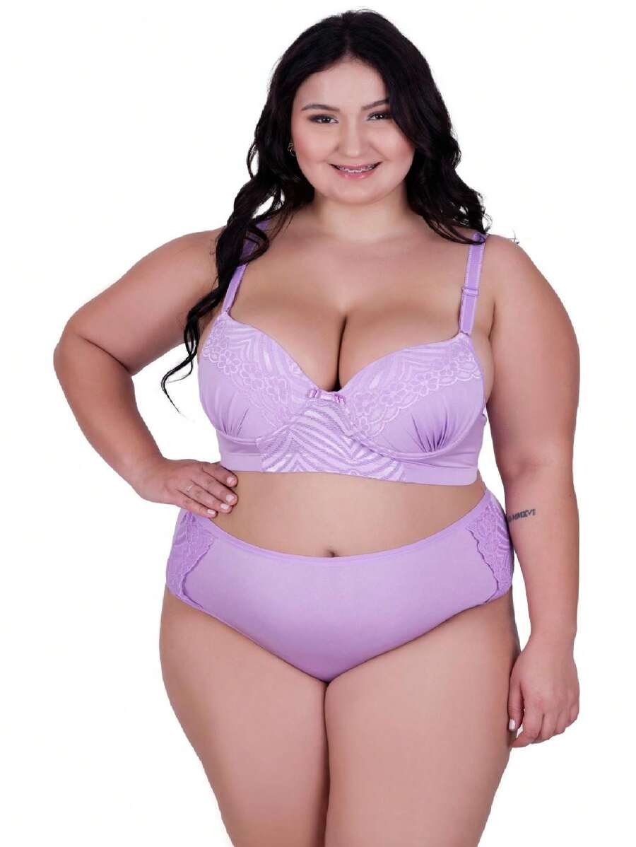 Plus Size Bra & Panty Sets - Lila Púrpura - Ver 1