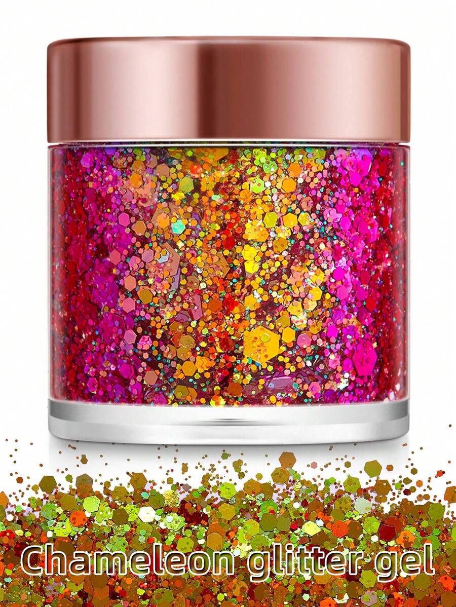 1入綠/紅變色閃爍凝膠,適用於身體、臉部、頭髮和唇部。不同角度,不同顏色。適合假日派對、萬聖節、聖誕節、舞台表演和夜總會。