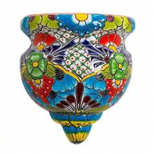 Macetero De Pared Con Parte Trasera Plana De Arcilla Roja Estilo Talavera De Resina - Multicolor - Ver 4