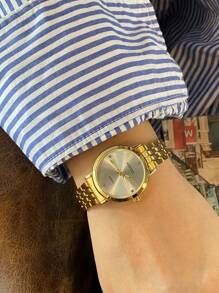 sottas 最新款韓式女士手錶,金色&白色表盤,防水,不鏽鋼錶帶,時尚&休閒石英手錶 - 白色 - 查看 3