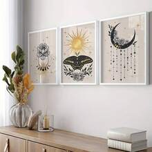 3pcs Retro tranh sơn dầu Treo tranh Bộ Đối với Phòng khách , Phòng tắm , Và Phòng ngủ Đồ trang trí - Mặt trăng Nghệ thuật Hiện đại Sang trọng tranh sơn dầu In Không có Khung Đối với Nhà  Trang trí - Nhiều màu - Xem 2