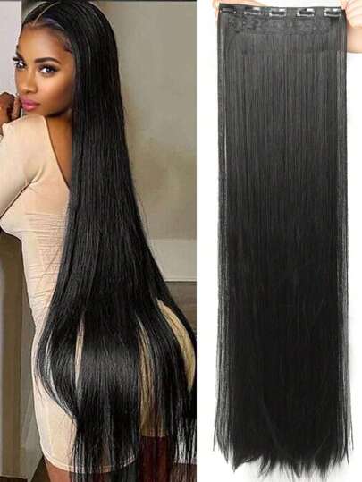 Black Extra Long Straight Hair Extensions, 20-40 Inch 5 Clips Synthetic Hair Extension Heat Resistant Fake Hairpiece For Women Chinese New Year,Music Festivals, Parties, Cosplay, Holidays And Daily Use