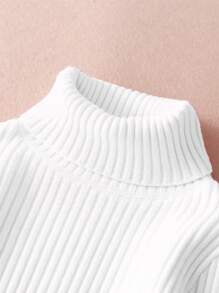 適用於青少年女孩的休閒高領長袖毛衣,秋冬季節 - 白色 - 查看 4