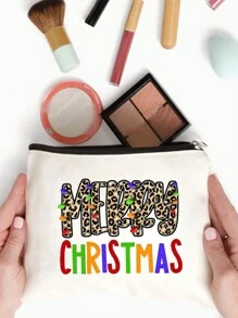 豹紋merry Christmas字母印花,是媽媽、老師、朋友、護士的最佳禮物、化妝袋、女性友人禮品袋、旅行紀念品、生日、情人節、聖誕節、萬聖節、復活節、婦女節派對、伴娘化妝品、母親化妝包 - 米色 - 查看 3