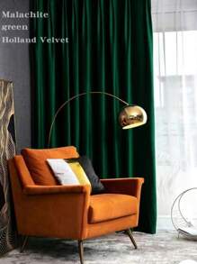1pc Elegant & Smooth Blackout Velvet Curtain In Peacock Green/Blue Or Lilac (With Holes For Rings & Tieback) - Green - View 3