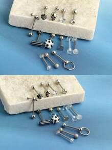 13 piezas de 14G Anillos de lengua de acero inoxidable para mujer, Joyería de piercing de lengua, Barbell de lengua, Barra de lengua, Aros con diseños de calavera/flor/bola de pico de silicona suave/CZ/aldaba/píldora de 5/8 pulgadas, regalo para San Valentín, mamá, madre, Día de la Madre - Piercing de lengua - Ver 3