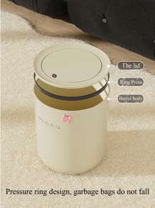 1只覆蓋式大容量垃圾桶,外形吸引人,適用於客廳、廚房、臥室、浴室,頂部銀色熊圖案,米色外觀 - 米色 - 查看 3