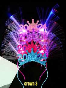 1PC 2024 Happy New Year Crowned Head Band New Year Decorative Gift Headwear Sparkling Hair Ornament, Random Colors, Suitable for Party and Carnival - Multicolor - View 10