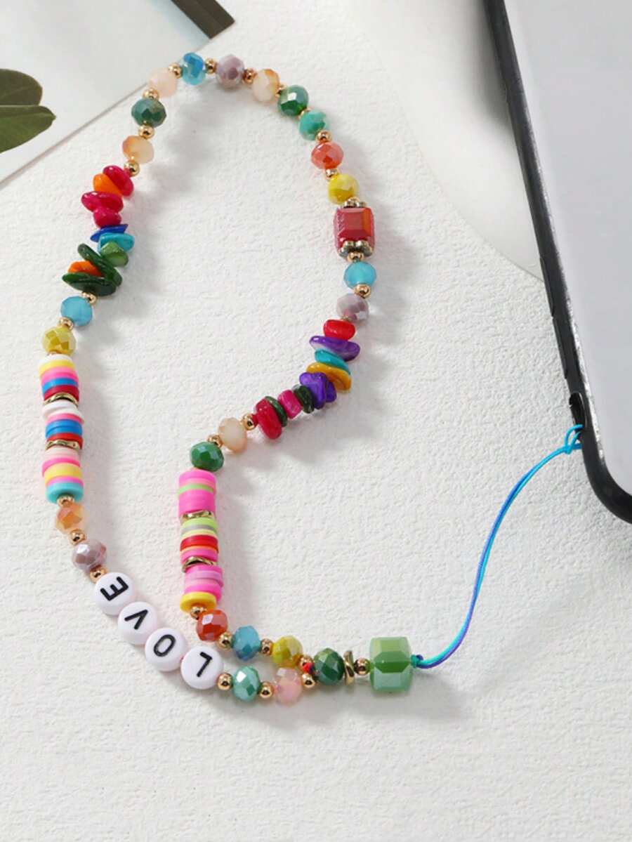 Handmade Polymer Clay Crystal Beaded Love Mobile Phone Strap - Multicolor - View 1