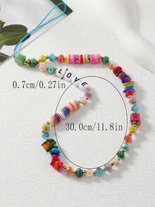 Handmade Polymer Clay Crystal Beaded Love Mobile Phone Strap - Multicolor - View 4