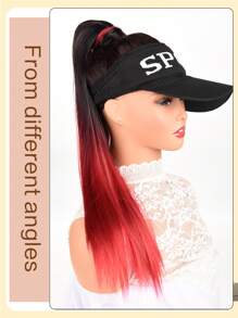 染色裝置長直馬尾辮發片黑紅漸變顏色26英寸合成纖維女性耐高溫天然合成假髮,適合日常穿著 - 漸層 - 查看 4