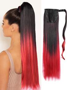 染色裝置長直馬尾辮發片黑紅漸變顏色26英寸合成纖維女性耐高溫天然合成假髮,適合日常穿著 - 漸層 - 查看 1