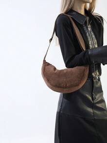 Ladies' Simple Casual Solid Color Crescent Shoulder Bag - Coffee Brown - View 5