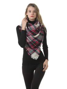 1條厚實舒適的幾何格紋圍巾披肩三角巾,適合秋冬日常穿著和旅行 - 彩色 - 查看 1